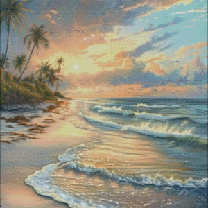 Florida Beach Sunrise - getelde kruissteekpatronen - afdrukbare grafiek pdf-formaat handwerken borduren ambachten DIY DMC kleur