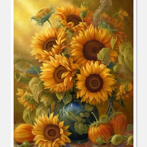 Zonnebloemen in een vaas 4 - getelde kruissteekpatronen - afdrukbare grafiek pdf-formaat handwerken borduren ambachten DIY DMC kleur
