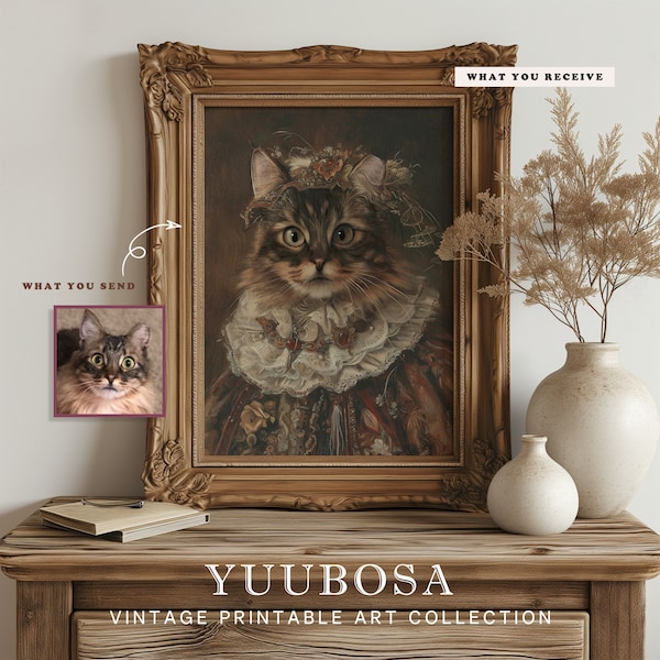 YUUBOSA| Vintage Custom Pet RoyalPortrait Print| Pet Oil Painting Hand Painted texture| Personalize Gifts| Pet memorial gift | Pet loss gift