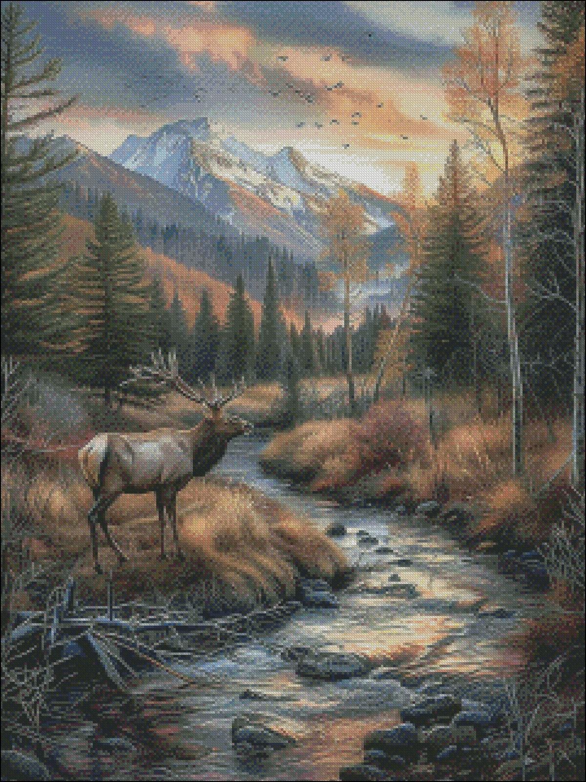 エルククロスステッチパターン：山の風景の刺繍（PDF） - Etsy 日本