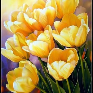 Gele tulpen 2 - getelde kruissteekpatronen - afdrukbare tabel in pdf-formaat handwerken borduren knutselen DHZ DMC kleur