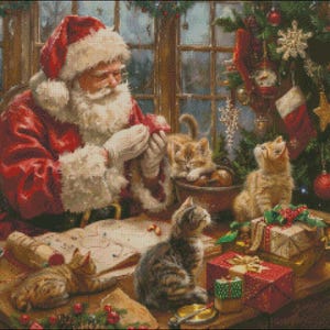 Purrfect Christmas 2 - getelde kruissteekpatronen - afdrukbare grafiek pdf-formaat handwerken borduren ambachten DIY DMC kleur