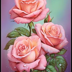 Waterdruppel roze rozen 2 - getelde kruissteekpatronen - afdrukbare grafiek pdf-formaat handwerken borduren ambachten DIY DMC kleur
