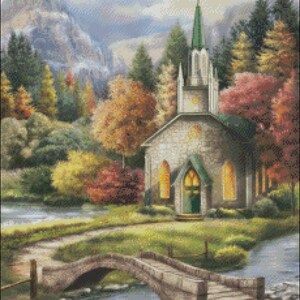 Autumn Chapel 3 - getelde kruissteekpatronen - afdrukbare grafiek pdf-formaat handwerken borduren ambachten DIY DMC kleur