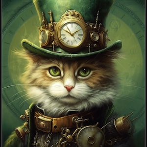 Steampunk Kitty 4 - getelde kruissteekpatronen - afdrukbare grafiek pdf-formaat handwerken borduren ambachten DIY DMC kleur