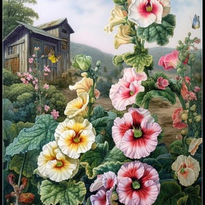 Stokrozenbloem - kruissteekpatronen bloemen - afdrukbare grafiek pdf-formaat handwerken borduren ambachten dmc kleur