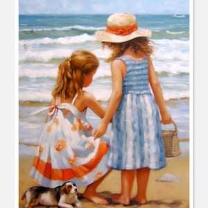 Sister at Beach - getelde kruissteekpatronen - afdrukbare tabel in pdf-formaat handwerken borduren ambachten DIY DMC kleur