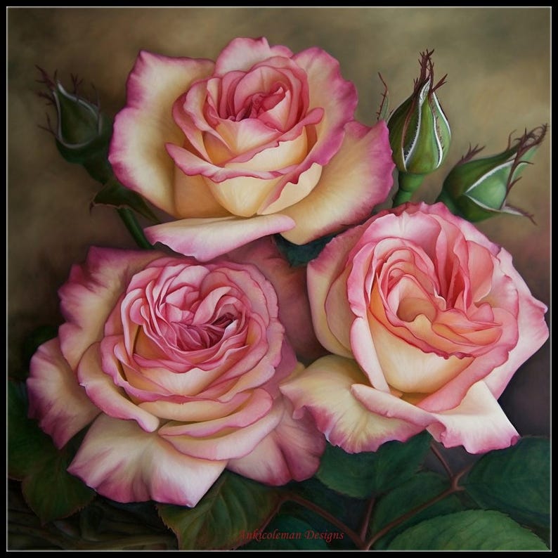 Detiled Roses Delicate Roses Cross Stitch Pattern: Floral Needlework (PDF) - Etsy