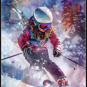 Skiënd meisje - getelde kruissteekpatronen - afdrukbare grafiek pdf-formaat handwerken borduren ambachten DIY DMC kleur
