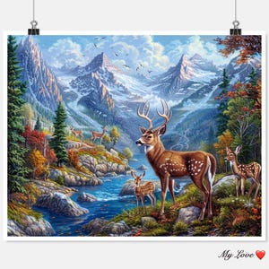 White-Tailed Majesty - Mountain View kruissteekpatronen - afdrukbare grafiek pdf-formaat handwerken borduren ambachten DIY DMC kleur