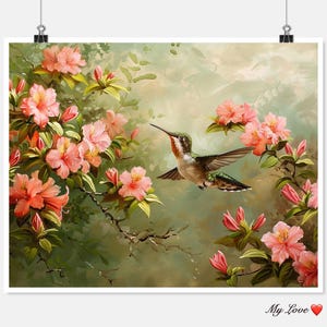Kolibrie en rododendron 3 - vogels kruissteekpatronen - afdrukbare grafiek pdf-formaat handwerken borduren ambachten DIY DMC kleur
