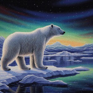 Polar Night - PolarBear Cross Stitch Pattern - Arctic Landscape Needlework (PDF)