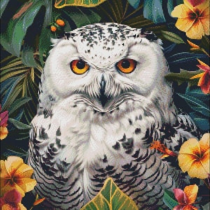 Sneeuwuil gezicht bloemen - getelde kruissteekpatronen - afdrukbare grafiek pdf-formaat handwerken borduren ambachten DIY DMC kleur