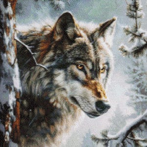 The Lone Wolf 1 - getelde kruissteekpatronen - afdrukbare grafiek pdf-formaat handwerken borduren ambachten DIY DMC kleur