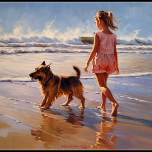 Meisje en hond op het strand - getelde kruissteekpatronen - afdrukbare grafiek pdf-formaat handwerken borduren ambachten DIY DMC kleur