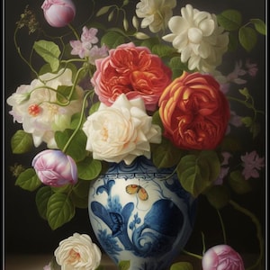 Bloemen met Aziatische vaas 2 - Getelde kruissteekpatronen - Afdrukbare grafiek PDF-formaat Handwerken Borduren Knutselen DIY DMC-kleur