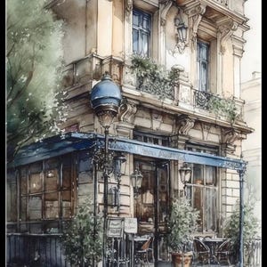 The Beautiful Parisian Cafe - getelde kruissteekpatronen - afdrukbare grafiek pdf-formaat handwerken borduren ambachten DIY DMC kleur