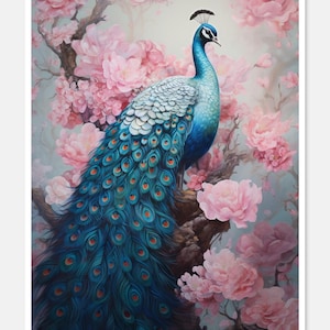 Blauwe pauw en bloemen 3 - getelde kruissteekpatronen - afdrukbare grafiek pdf-formaat handwerken borduren ambachten DIY DMC kleur