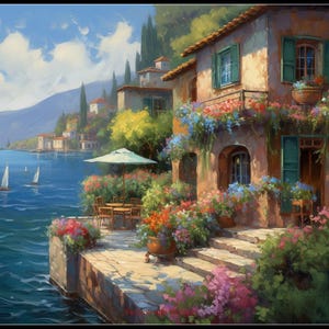 Mediterranean Dream Home 1 - Getelde kruissteekpatronen - Afdrukbare tabel in pdf-formaat Handwerken Borduren Knutselen DIY DMC-kleur