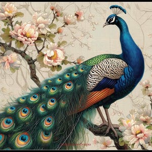 Peacock and Blossoms 1 - Chinese stijl kruissteekpatronen - afdrukbare grafiek pdf-formaat handwerken borduren ambachten DIY DMC kleur