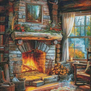 Cosy Flames - getelde kruissteekpatronen - afdrukbare grafiek pdf-formaat handwerken borduren ambachten DIY DMC kleur