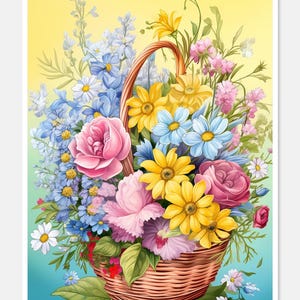Bloemen in een mandje 5 - getelde kruissteekpatronen - afdrukbare grafiek pdf-formaat handwerken borduren ambachten DIY DMC kleur