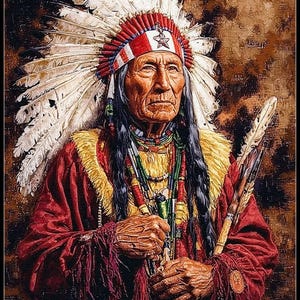 Chief of the Rosebud 2 - Amerikaanse inheemse kruissteekpatronen - afdrukbare grafiek pdf-formaat handwerken borduren ambachten DIY DMC kleur