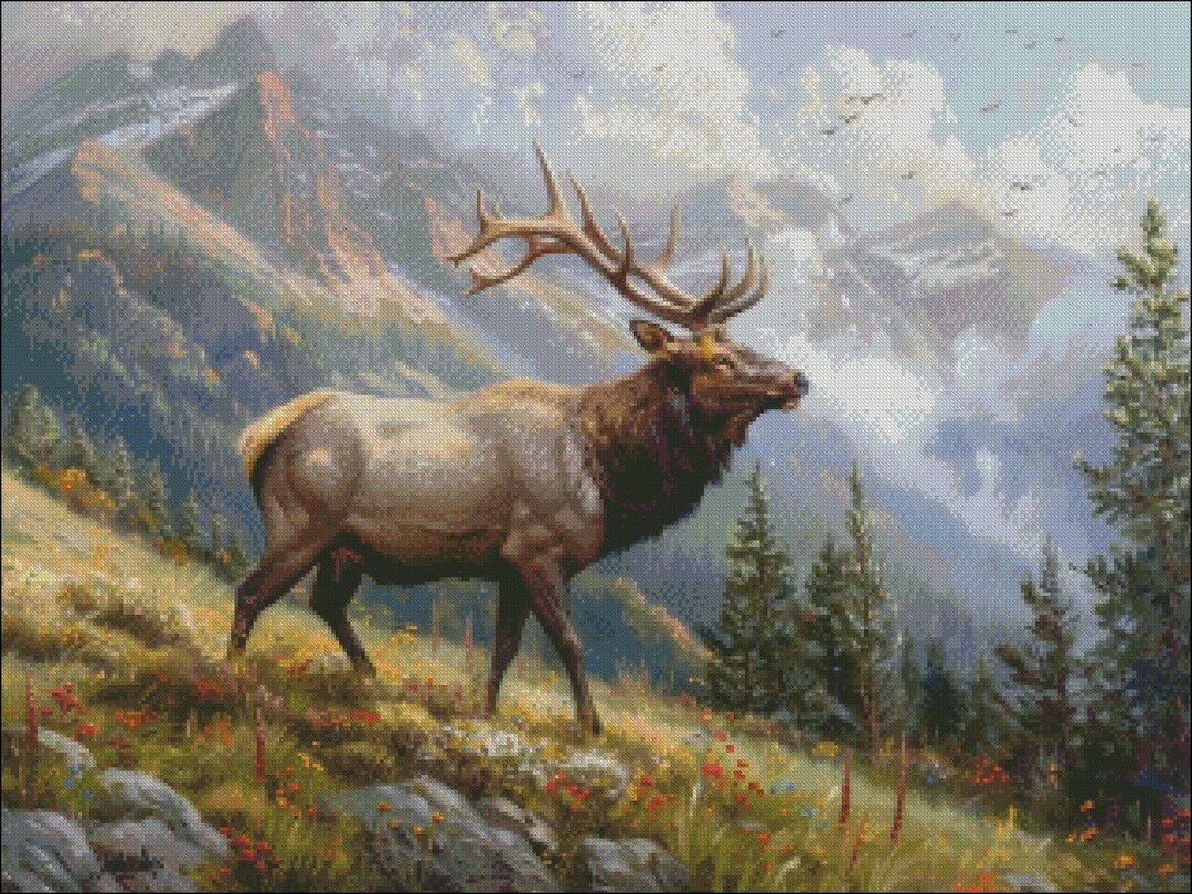 Elk Cross Stitch Pattern: Wilderness Landscape (PDF Chart) - Etsy
