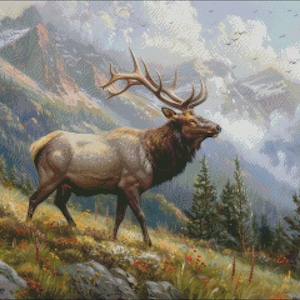 Elk in de wildernis - katten kruissteekpatronen - afdrukbare grafiek pdf-formaat handwerken borduren ambachten DIY DMC kleur
