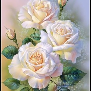 Delicate witte rozen 2 - getelde kruissteekpatronen - afdrukbare grafiek pdf-formaat handwerken borduren ambachten diy dmc kleur