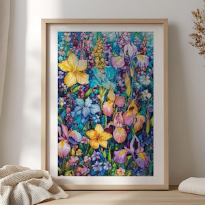 Gebrandschilderd glas clematis, iris, lila - getelde kruissteekpatronen - afdrukbare grafiek pdf-formaat handwerken borduren ambachten DIY DMC kleur