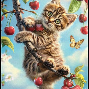Bloesemtak kitten - kat kruissteekpatronen - afdrukbare grafiek pdf-formaat handwerken borduren ambachten DIY DMC kleur