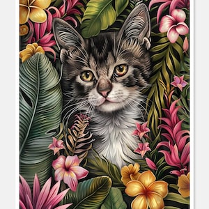 Kawaii kattengezicht bloemen - getelde kruissteekpatronen - afdrukbare grafiek pdf-formaat handwerken borduren ambachten DIY DMC kleur