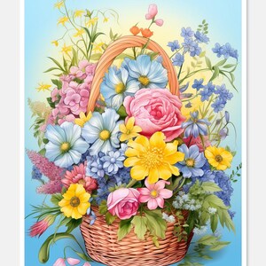 Bloemen in een mandje 3 - getelde kruissteekpatronen - afdrukbare grafiek pdf-formaat handwerken borduren ambachten DIY DMC kleur