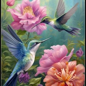 Hummingbird Garden 3 - Getelde kruissteekpatronen - Afdrukbare grafiek PDF-formaat Handwerken Borduren Knutselen DIY DMC-kleur