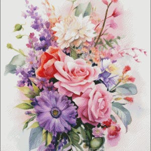 Een boeket bloemen 1 - Getelde kruissteekpatronen - Afdrukbare tabel PDF-formaat Handwerken Borduren Knutselen DIY DMC-kleur