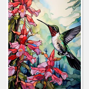 Ruby-throated kolibrie - getelde kruissteekpatronen - afdrukbare grafiek pdf-formaat handwerken borduren ambachten DIY DMC kleur