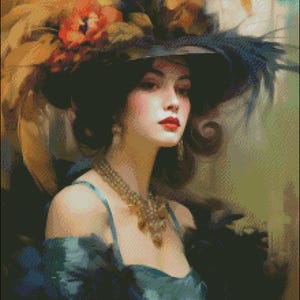 Elegant Lady - Getelde kruissteekpatronen - Afdrukbare tabel in pdf-formaat Handwerken Borduren Knutselen DIY DMC-kleur