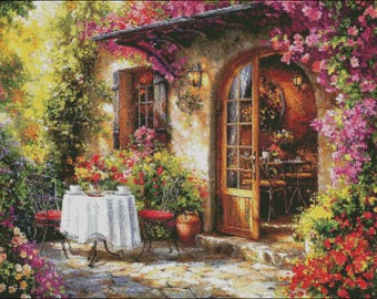 Coffee Time Cross Stitch Pattern: Floral Street View (PDF)