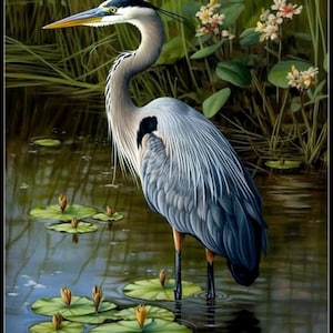 Blauwe reiger 4 - getelde kruissteekpatronen - afdrukbare grafiek pdf-formaat handwerken borduren ambachten DIY DMC kleur