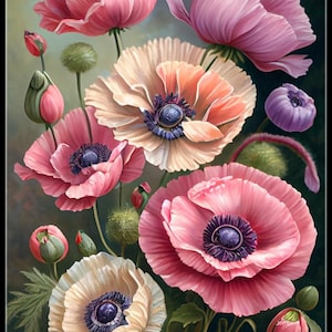 Klaproos bloemen 4 - getelde kruissteekpatronen - afdrukbare grafiek pdf-formaat handwerken borduren ambachten DIY DMC kleur