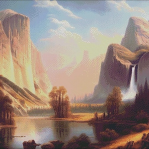 Valley of the Yosemite - kat kruissteekpatronen - afdrukbare grafiek pdf-formaat handwerken borduren ambachten DIY DMC kleur
