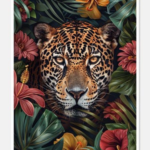 Jaguar gezicht bloemen - getelde kruissteekpatronen - afdrukbare grafiek pdf-formaat handwerken borduren ambachten DIY DMC kleur