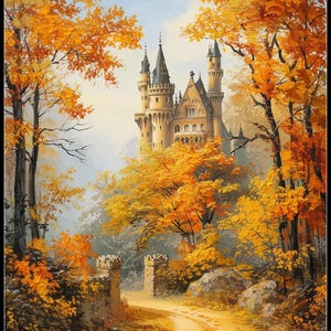 Herfstkasteel 2 - seizoenen kruissteekpatronen - afdrukbare grafiek pdf-formaat handwerken borduren ambachten DIY DMC kleur