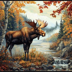 Eland in de herfst 2 - getelde kruissteekpatronen - afdrukbare grafiek pdf-formaat handwerken borduren ambachten DIY DMC kleur