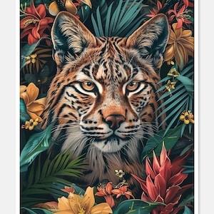 Bloemen Bobcat-gezicht - getelde kruissteekpatronen - afdrukbare tabel in pdf-formaat handwerken borduren ambachten DIY DMC kleur
