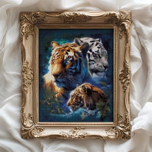 Three Tigers Counted Cross Stitch Pattern-Three Big Cats Needlework Embroidery (PDF)