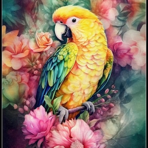 Yellow Parrot - getelde kruissteekpatronen - afdrukbare grafiek pdf-formaat handwerken borduren ambachten DIY DMC kleur