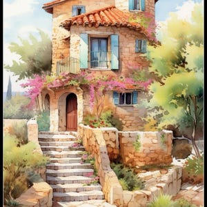 Mediterraan huisje 1 - getelde kruissteekpatronen - afdrukbare grafiek pdf-formaat handwerken borduren ambachten DIY DMC kleur