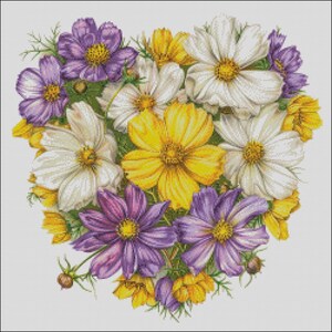 Bloemen Cosmos Kruissteekpatronen - Cosmos Heart Delight - Afdrukbare grafiek PDF-formaat Handwerken Borduren Knutselen DIY DMC-kleur